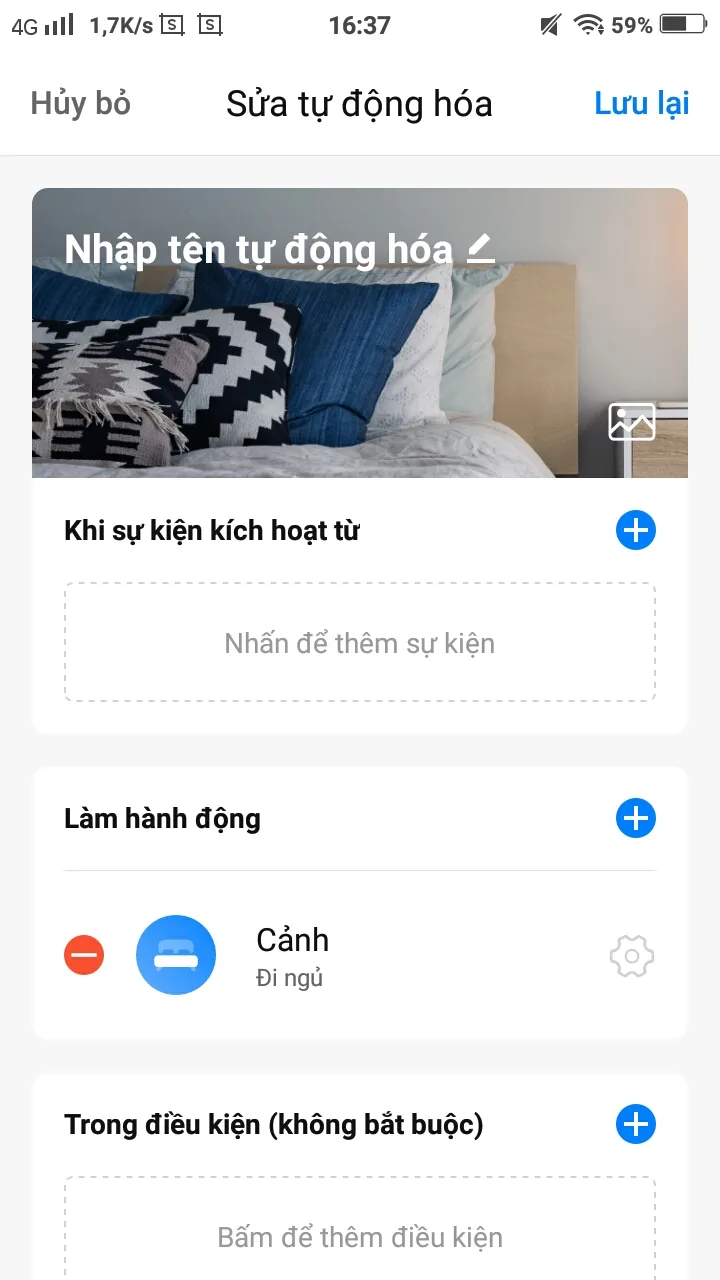 Chọn ngữ cảnh Đi ngủ để kích hoạt tự động hóa