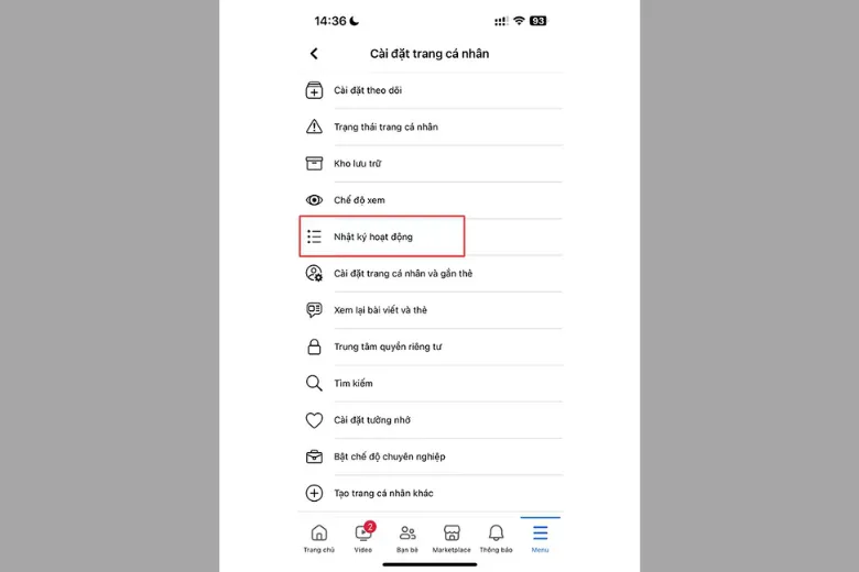 Chọn Nhật ký hoạt động