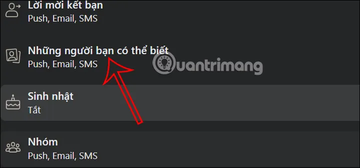 Chọn "Những người bạn có thể biết" trong Thông báo trên giao diện desktop