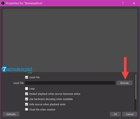 Chọn nút Browse để tìm tập tin Video