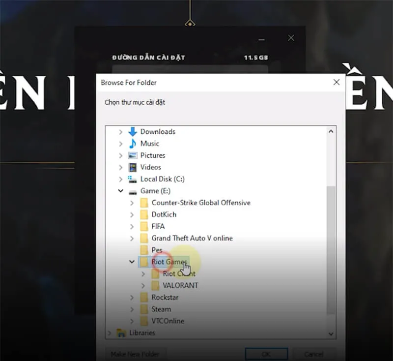Chọn ổ đĩa D hoặc E là bước quan trọng trong cách cài lmht vào ổ d