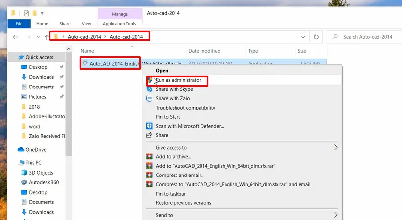 chọn OK để chạy File Auto – Cad sau khi giải nén
