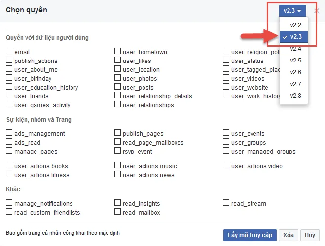 Chọn phiên bản API 2.3 trong Trình khám phá API.
