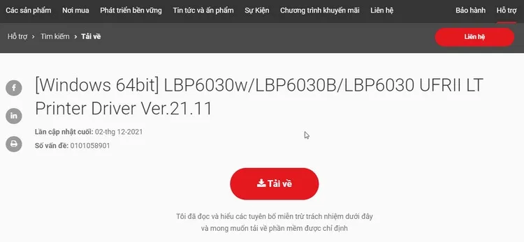 Chọn phiên bản driver phù hợp và tiến hành Tải về