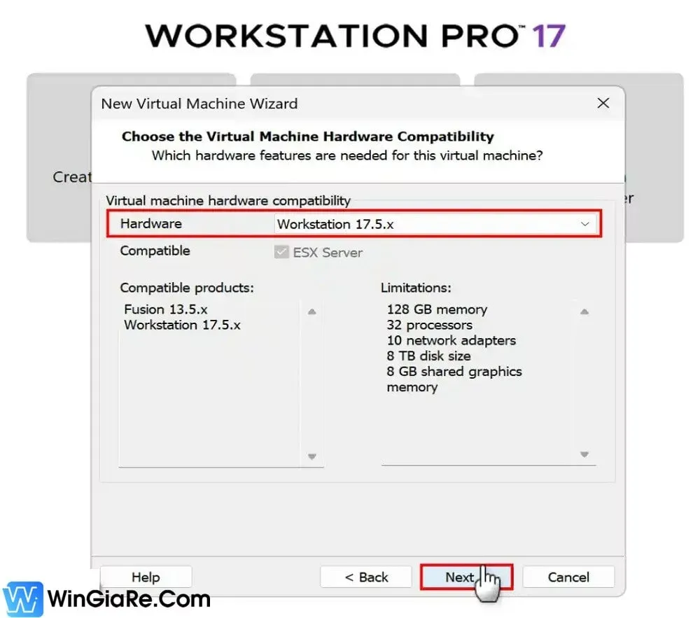 Chọn phiên bản VMware Workstation để cài mac os trên vmware