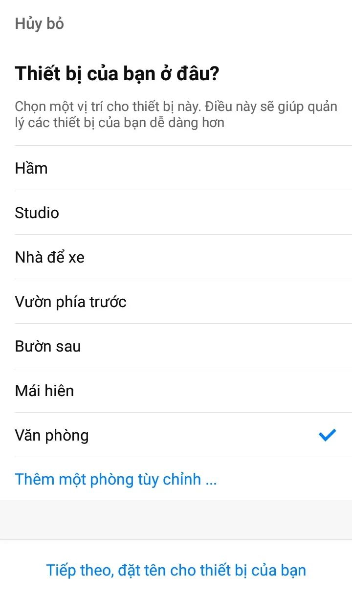 Chọn phòng và đặt tên cho BroadLink RM4C Mini