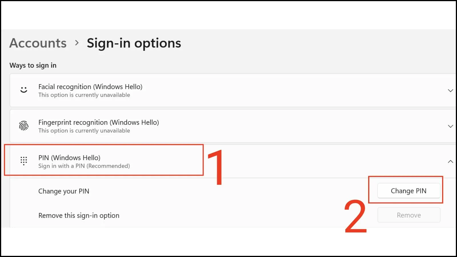 Chọn PIN > Change your PIN