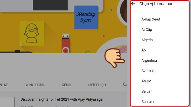 Chọn quốc gia mới từ danh sách, hoàn thành việc thay đổi vị trí