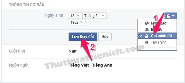 Chọn quyền riêng tư Chỉ mình tôi cho Ngày sinh và Năm sinh để tắt thông báo sinh nhật trên Facebook