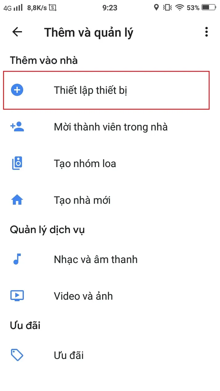 Chọn Set up device trên Google Home