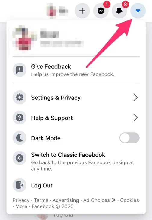 Chọn Settings & Privacy từ menu thả xuống trên Facebook Desktop