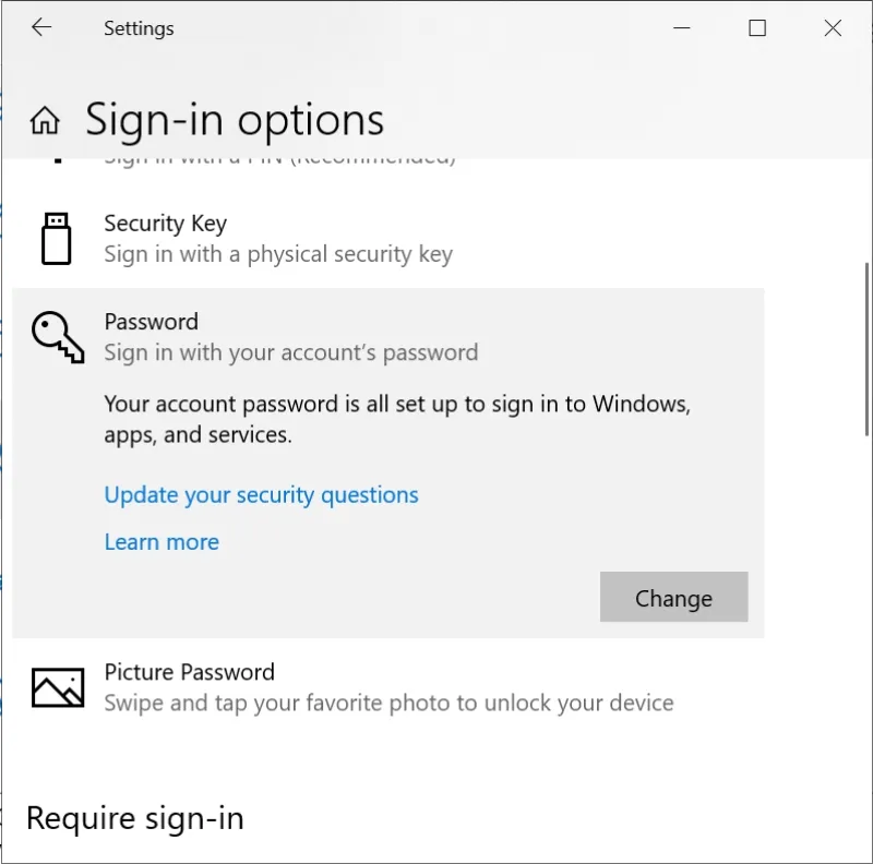 Chọn Sign-in options và loại mật khẩu muốn đổi