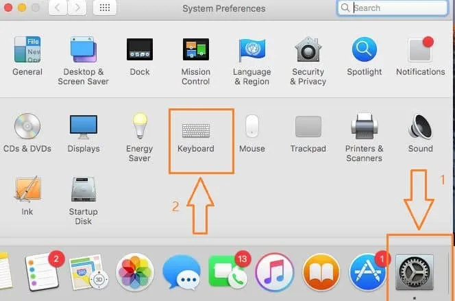 Chọn System Preferences và sau đó là mục Keyboard để truy cập cài đặt bộ gõ