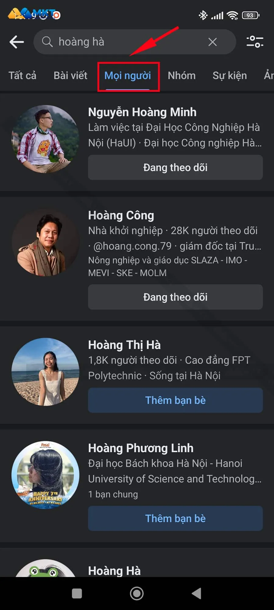 Chọn tab Mọi người