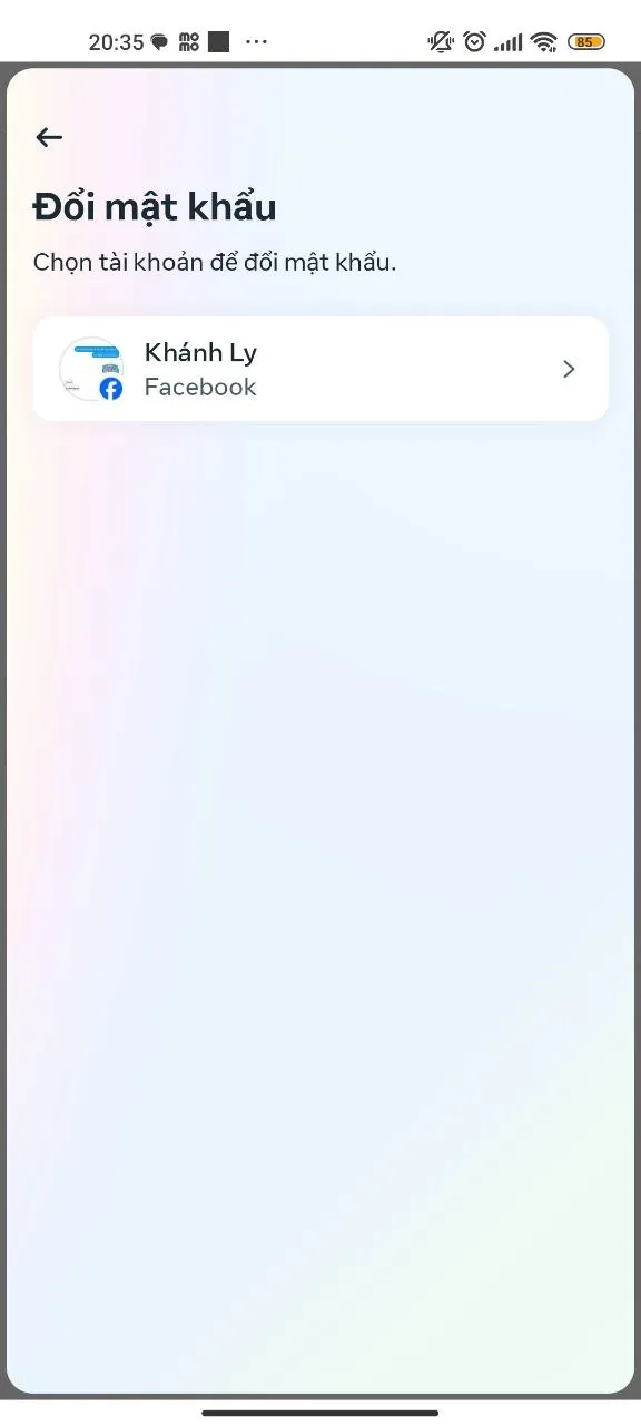 Chọn tài khoản Facebook bạn muốn thay đổi mật khẩu