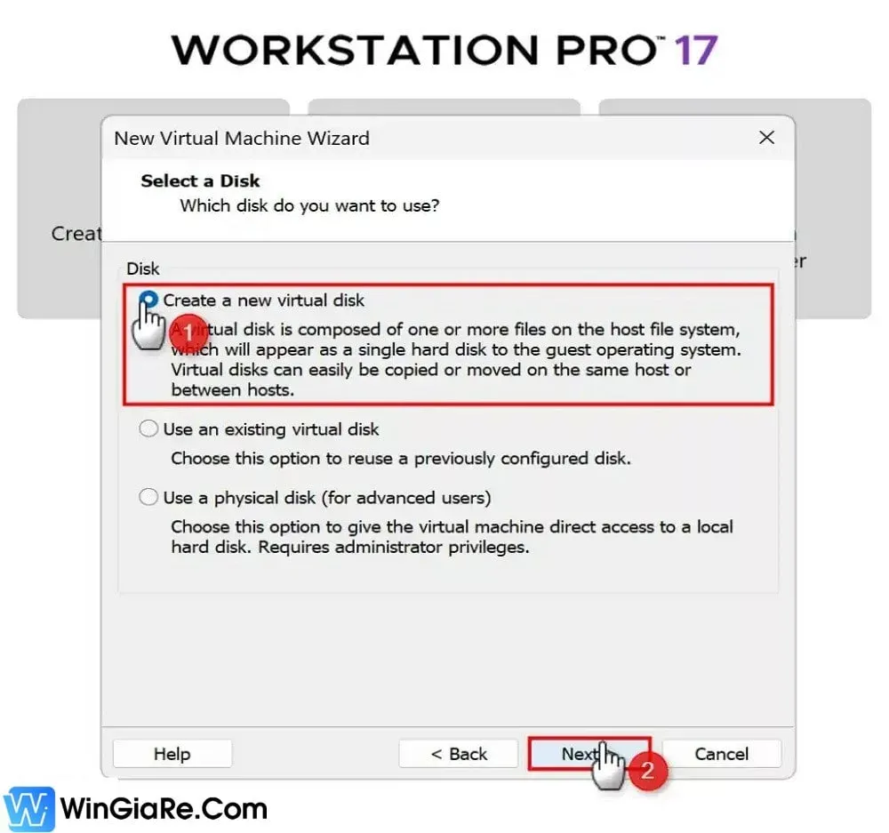 Chọn tạo ổ đĩa ảo mới (Create a new virtual disk) để cài đặt sạch
