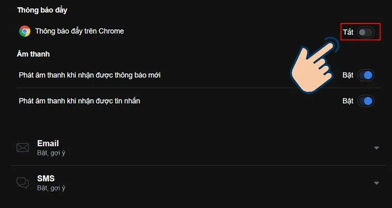 Chọn tắt Thông báo đẩy trên Chrome