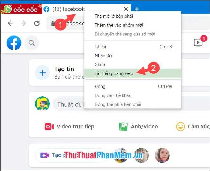 Chọn Tắt tiếng trang web trên Chrome hoặc Cốc Cốc