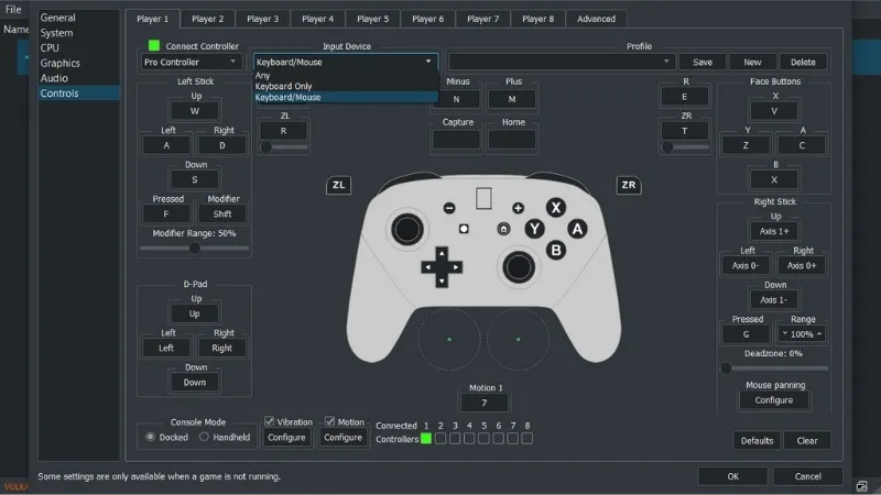 Chọn thiết bị đầu vào (input device) để điều khiển game trên Yuzu