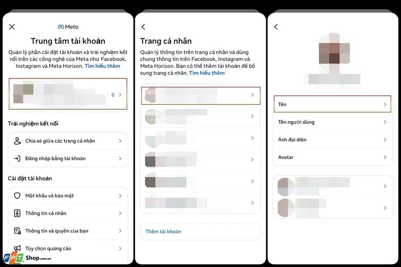 Chọn Thông tin cá nhân và mục Tên để chỉnh sửa