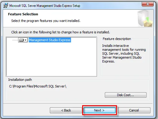 Chọn thư mục cài đặt cho SQL Server Management Studio Express 2005