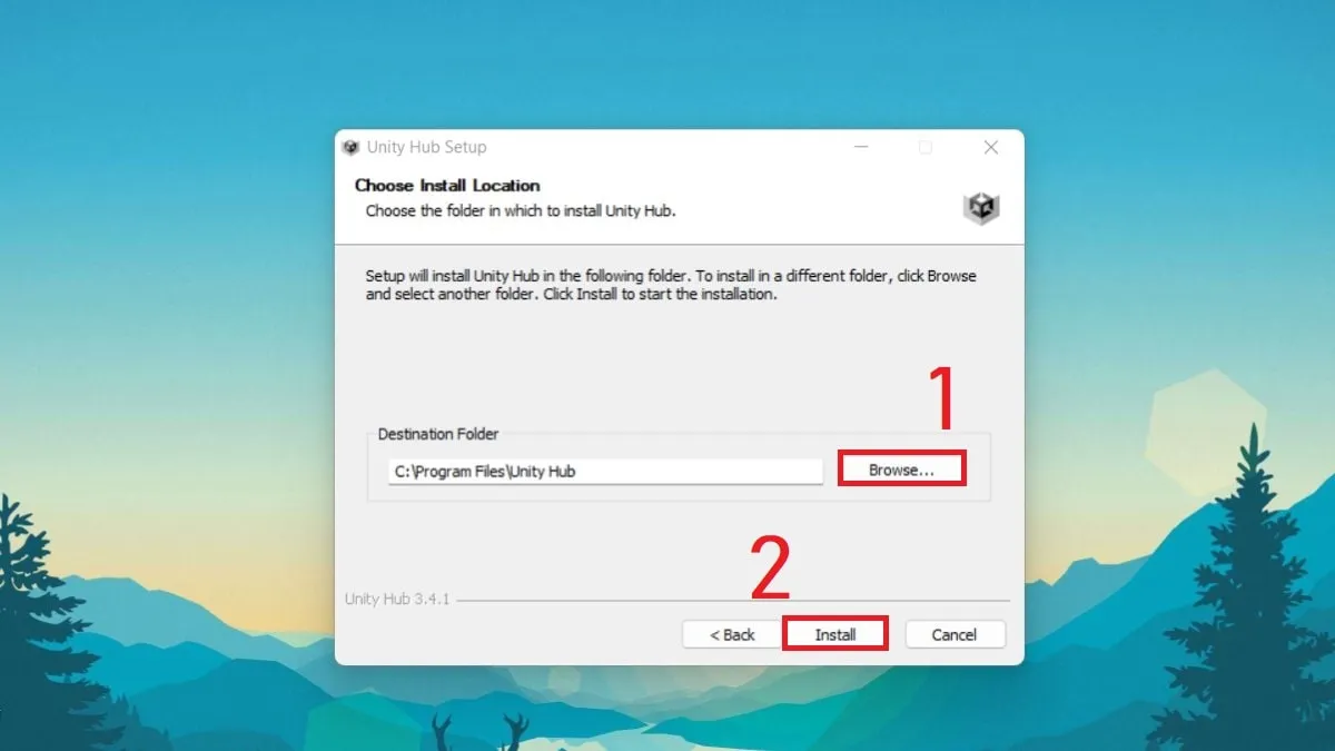 Chọn thư mục để cài đặt Unity Hub, một bước quan trọng trong quy trình cách cài unity
