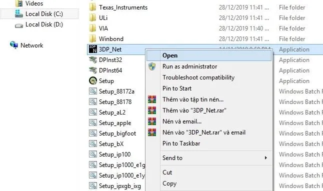 Chọn tiếng Việt trong phần mềm 3DP Net để dễ dàng cài đặt Driver Wifi