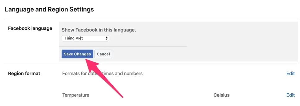 Chọn Tiếng Việt và nhấn Save Changes để hoàn tất