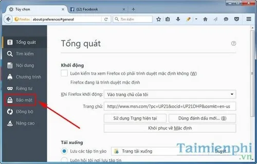 Chọn tiếp Bảo mật (Security)