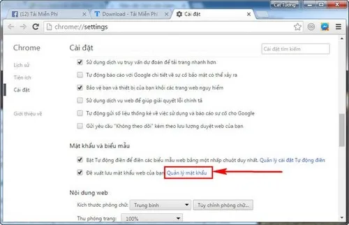 Chọn tiếp Quản lý mật khẩu