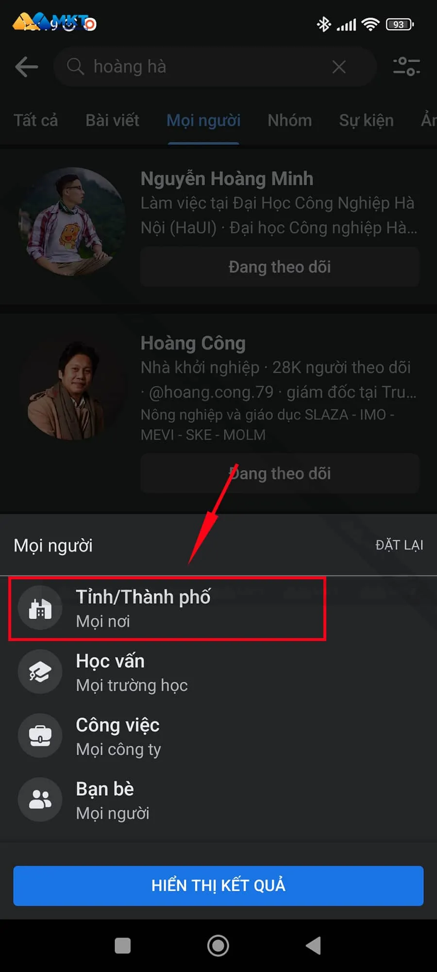 Chọn Tỉnh/Thành phố