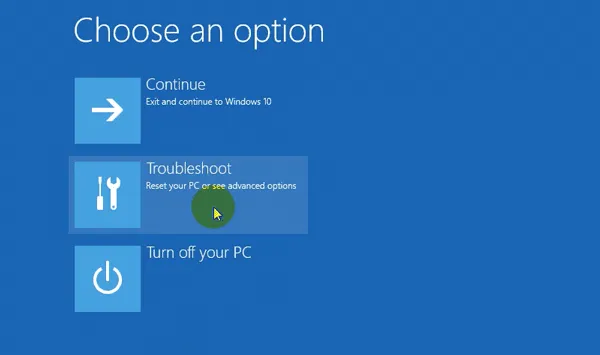 Chọn Troubleshoot trên màn hình tùy chọn nâng cao