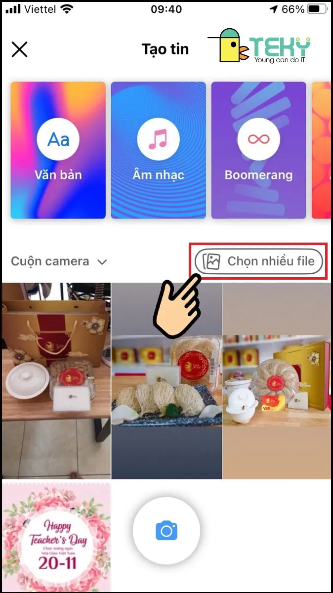 Chọn tùy chọn Chọn nhiều File để tiếp tục quá trình đăng nhiều ảnh lên Story Facebook