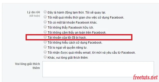 Chọn tùy chọn Tài khoản của tôi đã bị hack
