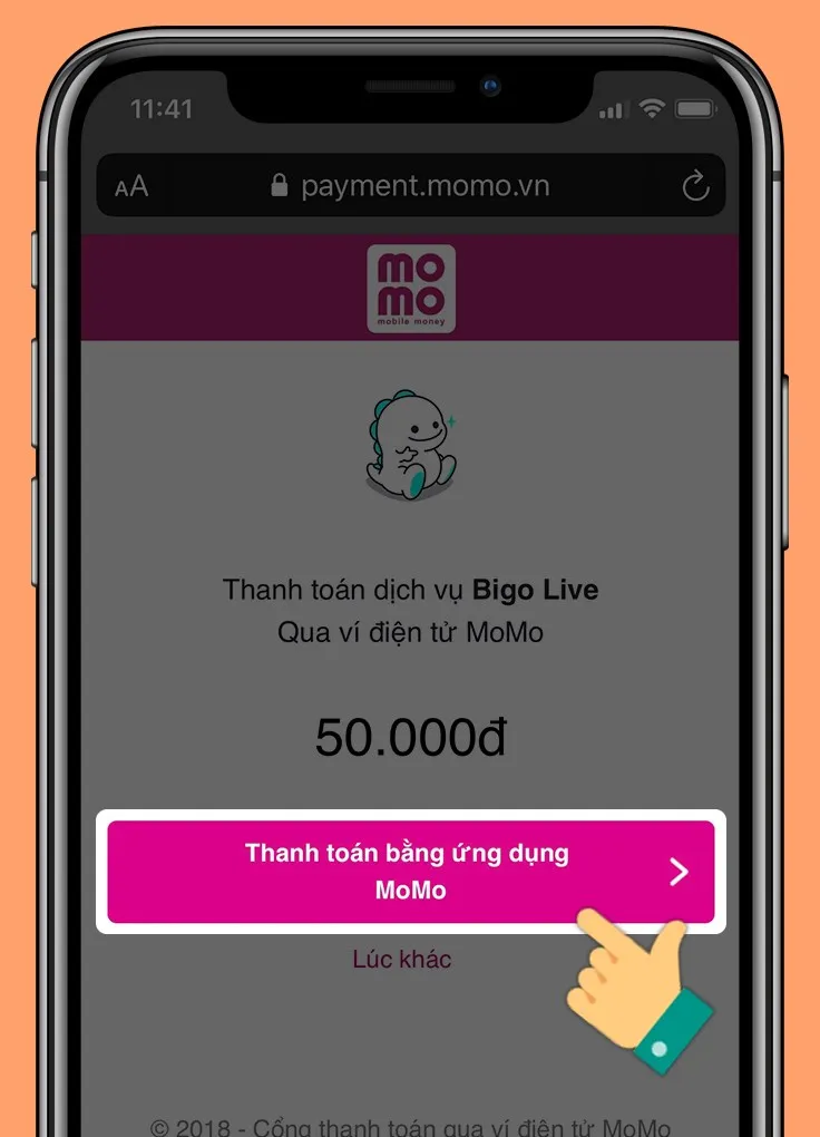 Chọn tùy chọn thanh toán trực tiếp bằng ứng dụng Momo