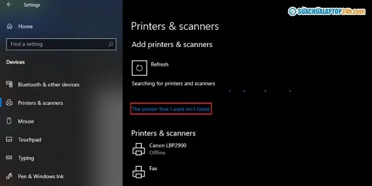 Chọn tùy chọn The printer that I want isn’t listed nếu Windows không thể tự động tìm thấy máy in của bạn