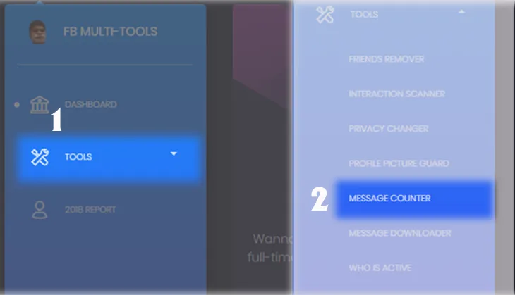 Chọn tùy chọn Tools sau đó là Message Counter để bắt đầu thống kê