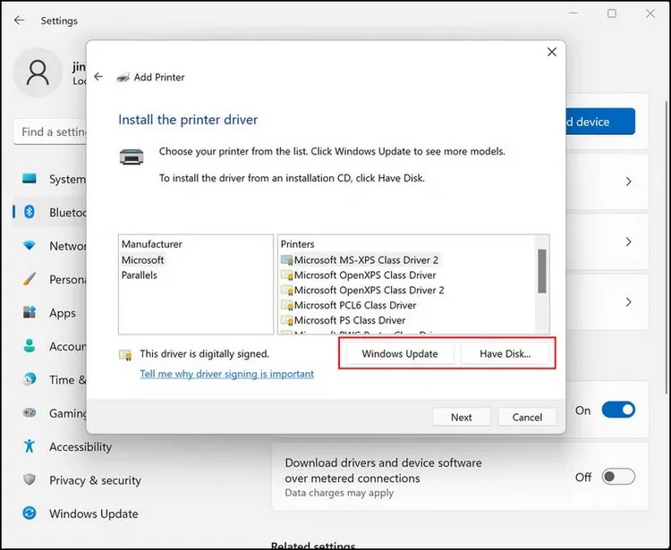 Chọn Use an existing port và cổng USB tương ứng để tiếp tục cài đặt