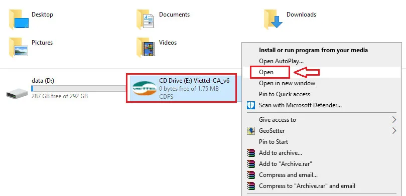 Chọn và khởi chạy file cài đặt Token Manager (viettel-ca_v6) để tiến hành cài đặt phần mềm chữ ký số viettel
