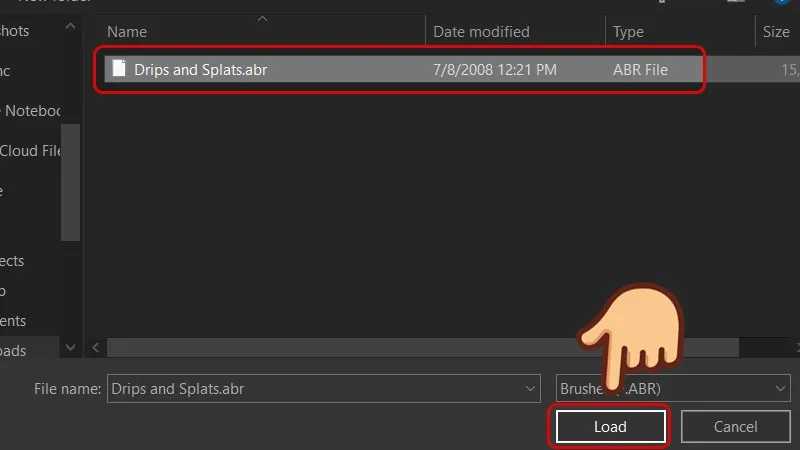Chọn và Load file brush .ABR vừa tải về để hoàn tất cài đặt