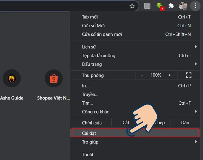 Chọn vào Cài đặt.