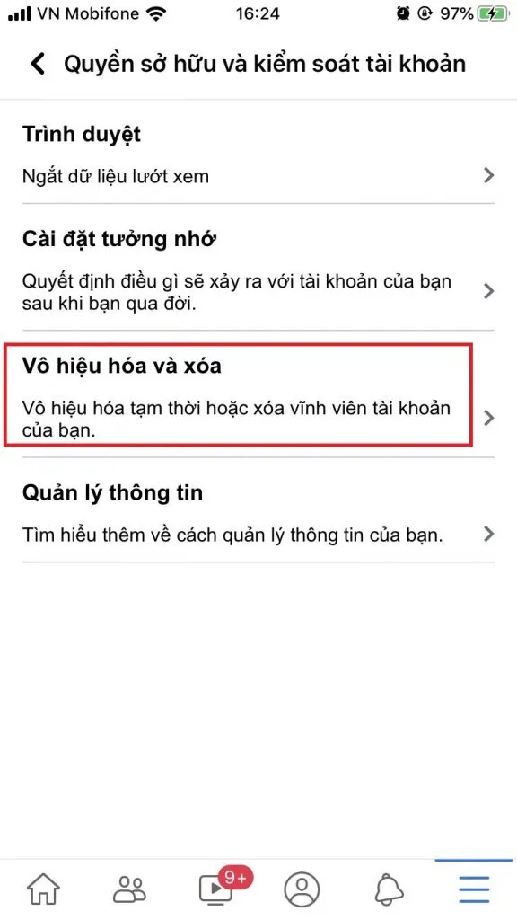 Chọn Vô hiệu hóa và xóa