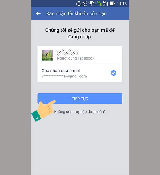 Chọn xác nhận bằng Email bạn dùng đăng ký tài khoản Facebook