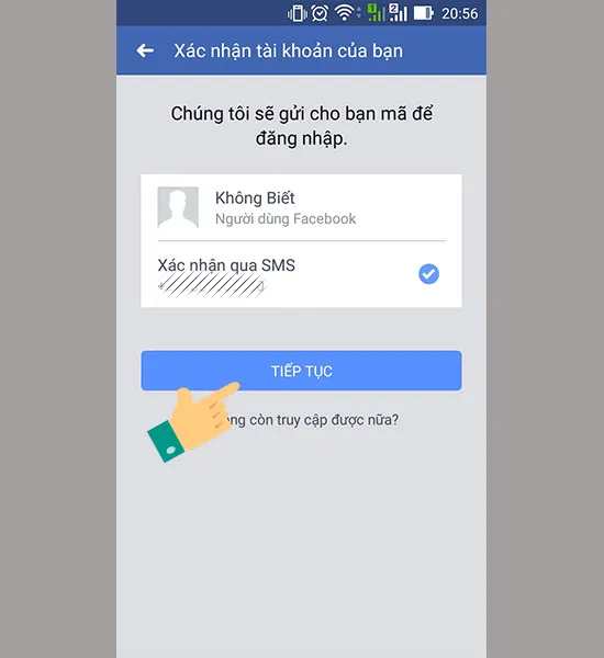 Chọn xác nhận qua SMS để nhận mã code Facebook gửi về số điện thoại của bạn