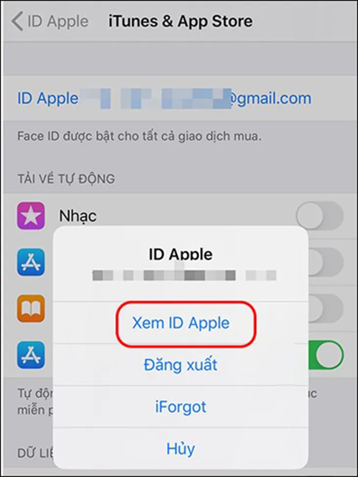 Chọn Xem Tài khoản trong mục Phương tiện và Mục mua trên iPhone