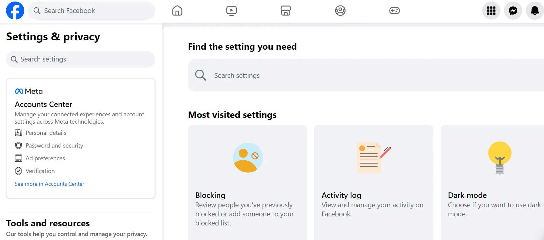 Chọn Xem thêm trong Trung tâm tài khoản Meta trên giao diện máy tính