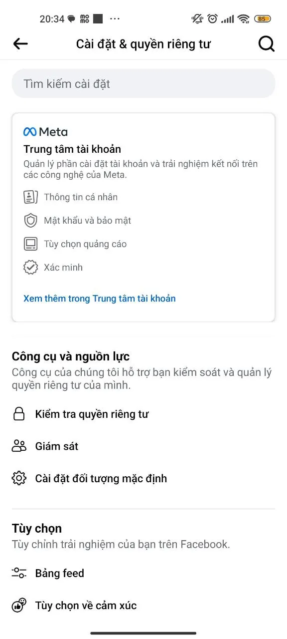 Chọn Xem thêm trong Trung tâm tài khoản Meta