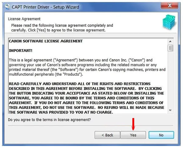 Chọn Yes (đồng ý điều khoản)