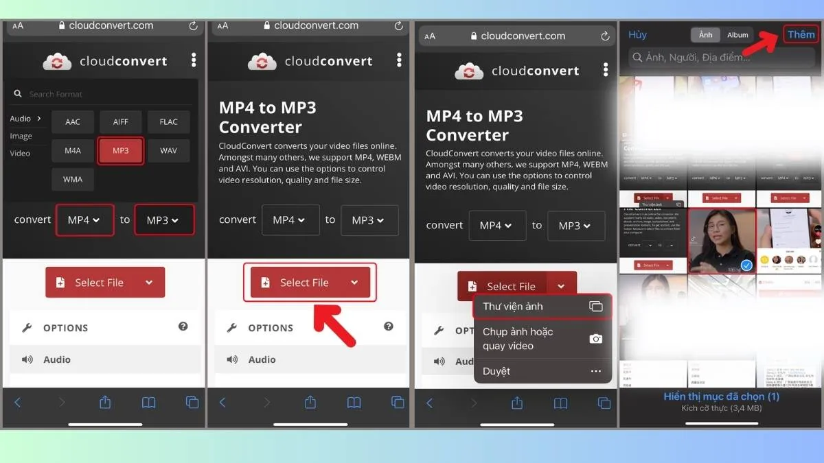 Chuyển đổi MP4 sang MP3 trên CloudConvert để cài nhạc chuông TikTok