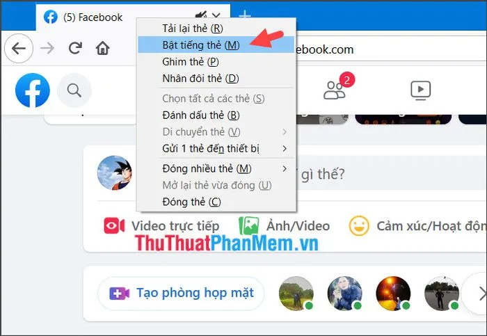 Click chuột phải và chọn Bật tiếng thẻ để khôi phục âm thanh